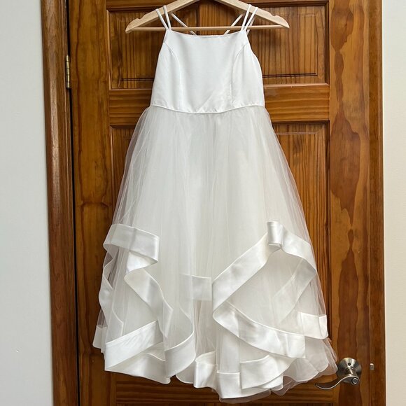 NWT David's Bridal Double Strap Flower Girl Dress with Satin Edge Hem - Picture 5 of 7